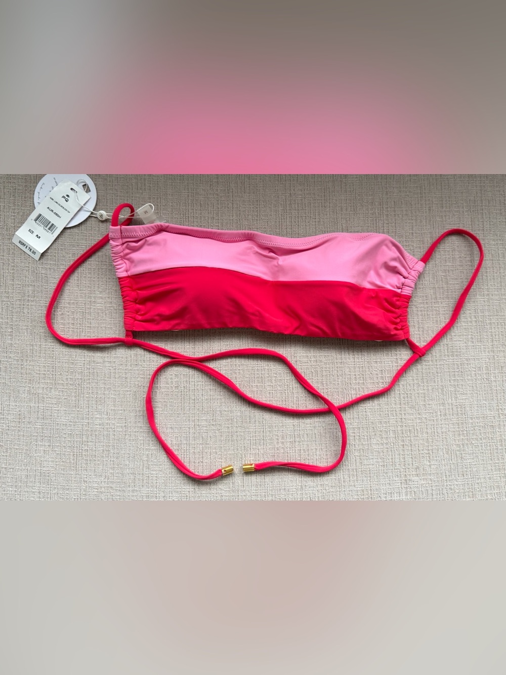 Two-Tone Pink Bandeau Swim Top with Tie